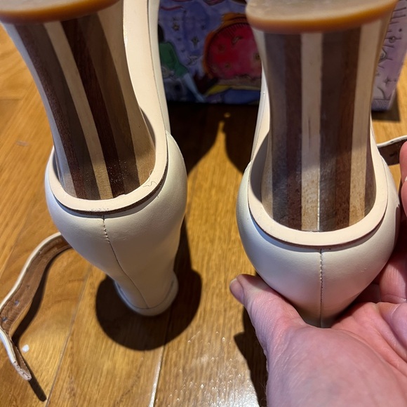 ANTHROPOLOGIE JEFFREY CAMPBELL  Striped Heel Sandal Ivory Leather Wooden Heel main image 1